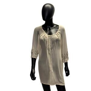 Chaudry KC Beaded Sleeve Sheer Nude Cover Up Sz S